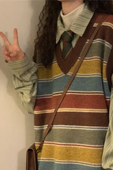 Retro gestrickter gestreifter ärmelloser Westenpullover